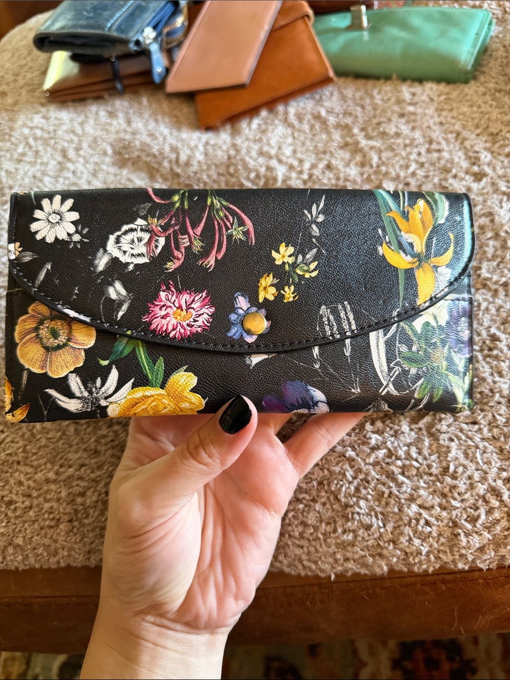 Floral Print Black Wallet Clutch